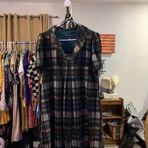 Jessica Howard Plaid Long Sleeve Dress in Green and Purple